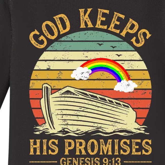 God Keeps His Promises Rainbow Noah Ark Jesus Christian Baby Long Sleeve Bodysuit