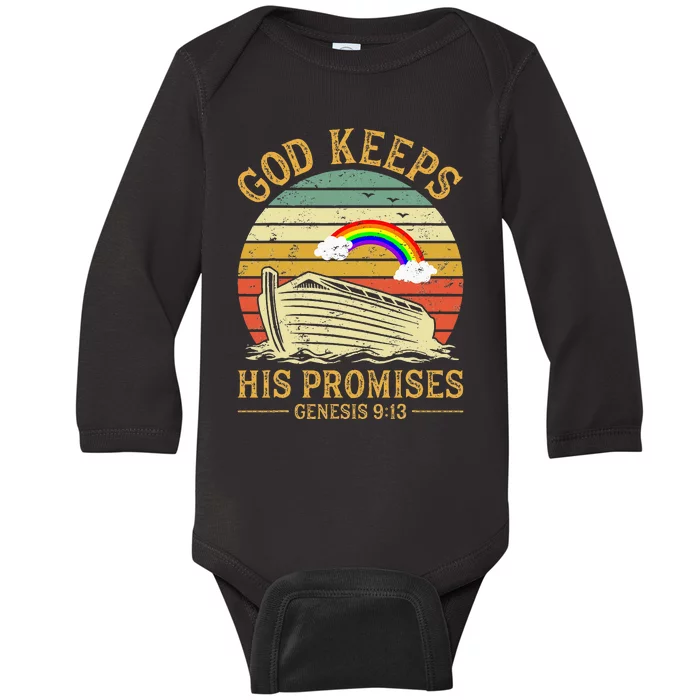 God Keeps His Promises Rainbow Noah Ark Jesus Christian Baby Long Sleeve Bodysuit