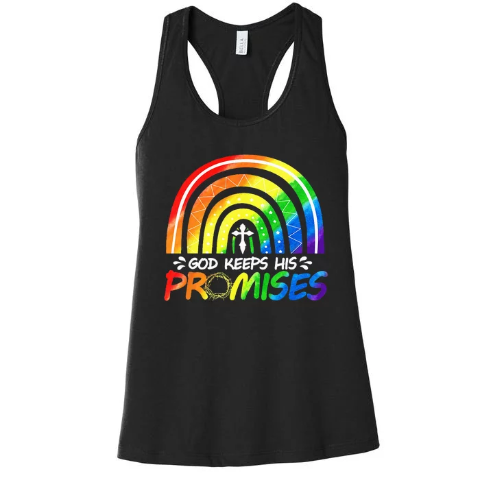 God Keeps His Promise Rainbow Christian Bible Noah Women's Racerback Tank