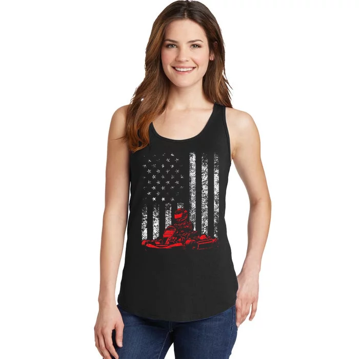 Go Kart Racing Go Karting Usa American Flag Race Driving Ladies Essential Tank