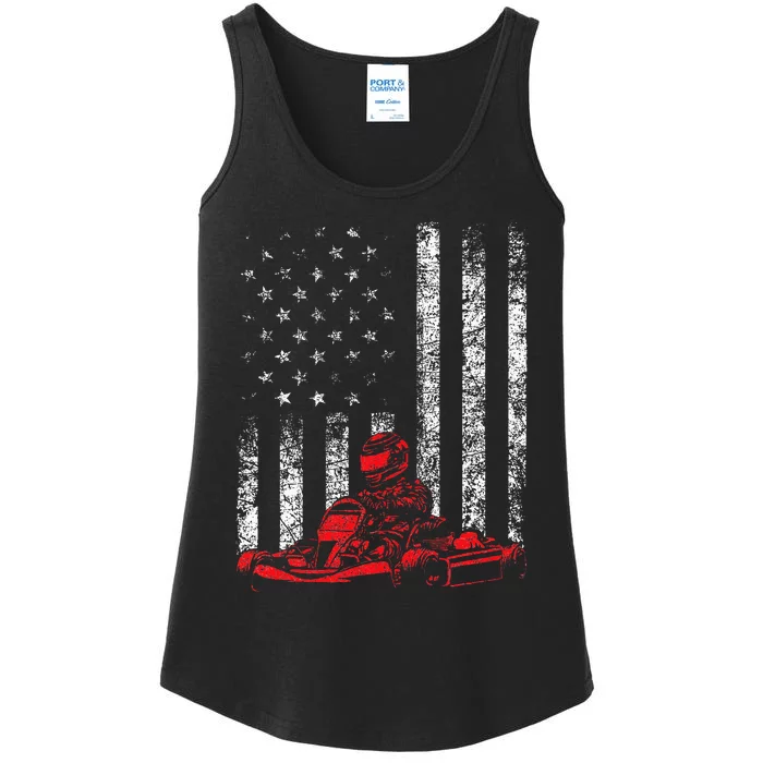 Go Kart Racing Go Karting Usa American Flag Race Driving Ladies Essential Tank