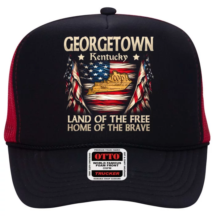 Georgetown Kentucky Usa Flag 4th Of July Cool Gift High Crown Mesh Trucker Hat