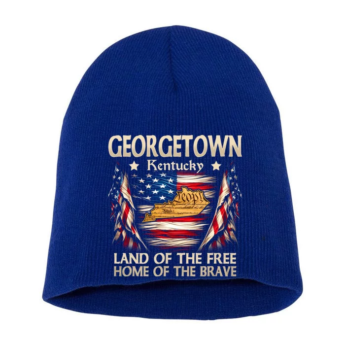 Georgetown Kentucky Usa Flag 4th Of July Cool Gift Short Acrylic Beanie