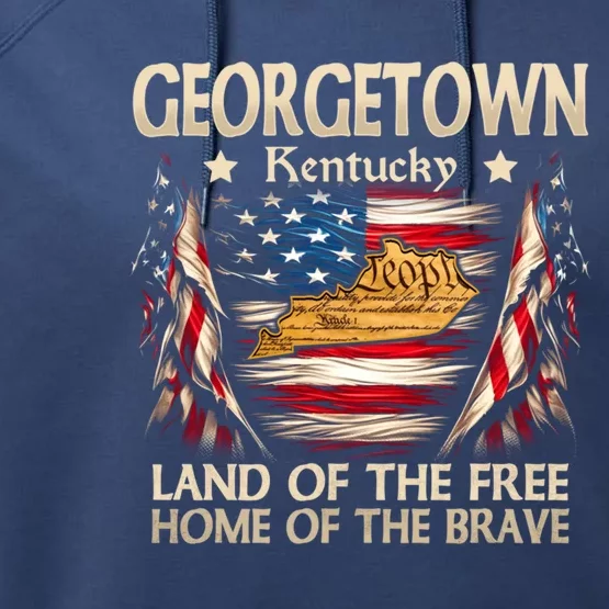 Georgetown Kentucky Usa Flag 4th Of July Cool Gift Performance Fleece Hoodie