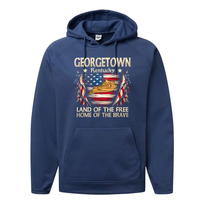 Georgetown Kentucky Usa Flag 4th Of July Cool Gift Performance Fleece Hoodie