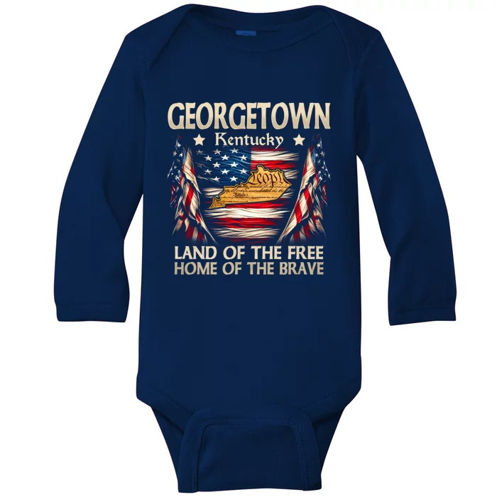 Georgetown Kentucky Usa Flag 4th Of July Cool Gift Baby Long Sleeve Bodysuit