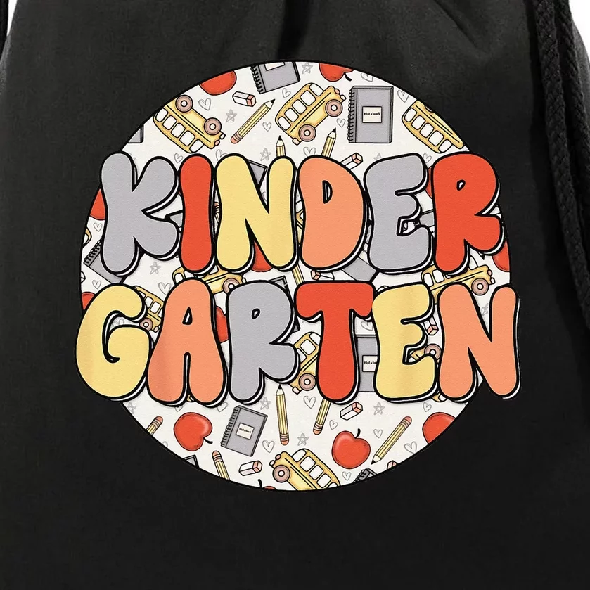 Groovy Kindergarten Vibes Retro Teachers Back To School Drawstring Bag