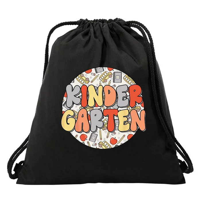 Groovy Kindergarten Vibes Retro Teachers Back To School Drawstring Bag