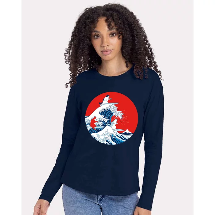 Great Kanagawa Wave Of Cats Womens Cotton Relaxed Long Sleeve T-Shirt