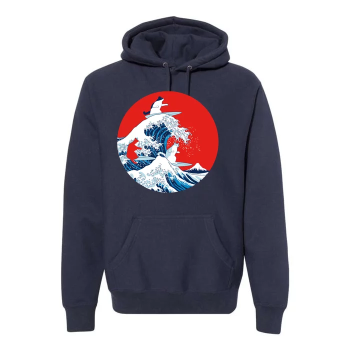 Great Kanagawa Wave Of Cats Premium Hoodie