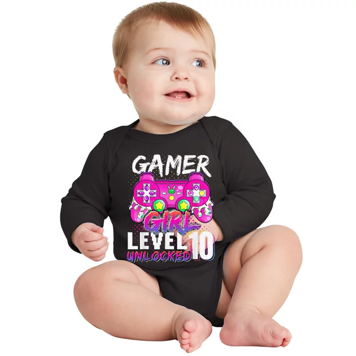 Gamer Level 10 Unlocked Video Game 10th Birthday Baby Long Sleeve Bodysuit