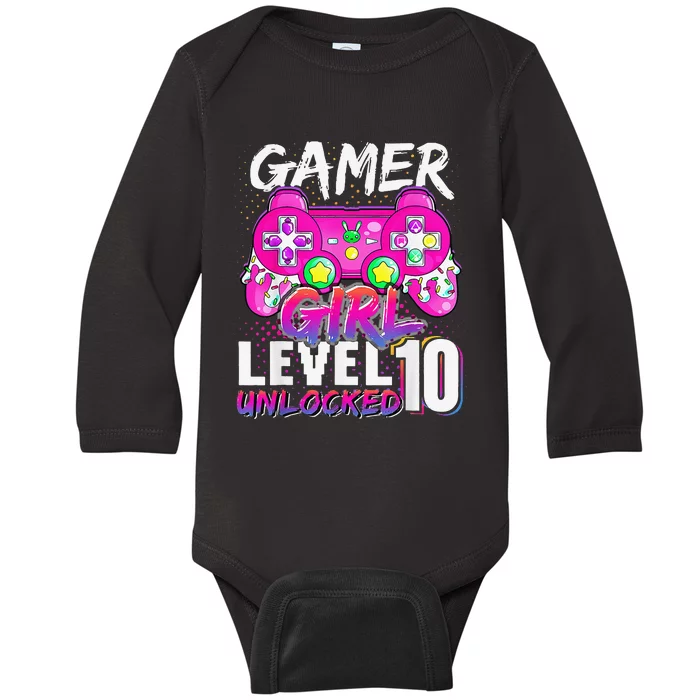 Gamer Level 10 Unlocked Video Game 10th Birthday Baby Long Sleeve Bodysuit