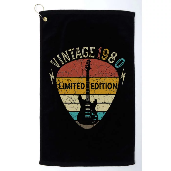 Guitar Lover 43 Years Old Gift Vintage 1980 43th Birthday Platinum Collection Golf Towel