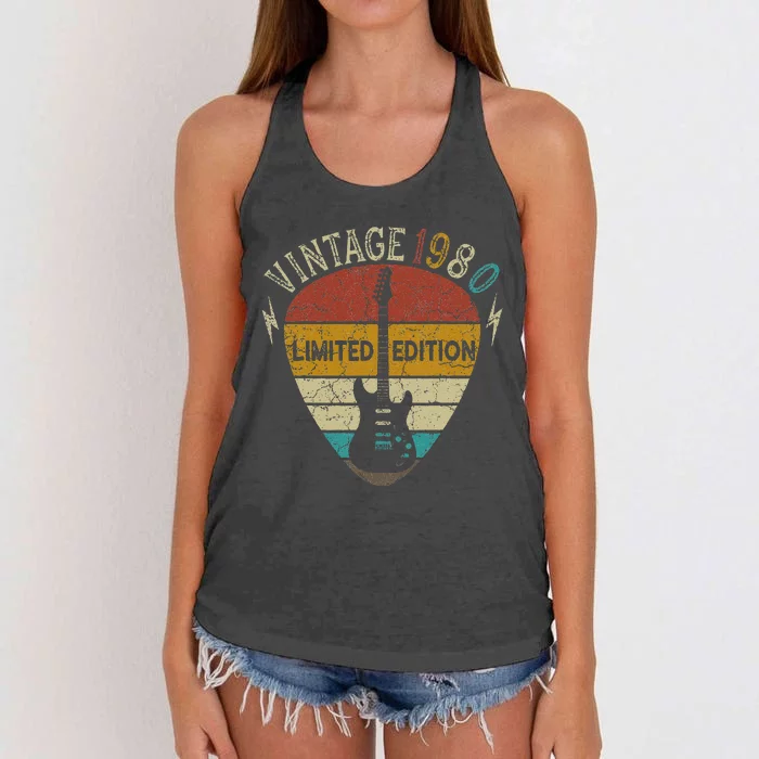 Guitar Lover 43 Years Old Gift Vintage 1980 43th Birthday Women's Knotted Racerback Tank