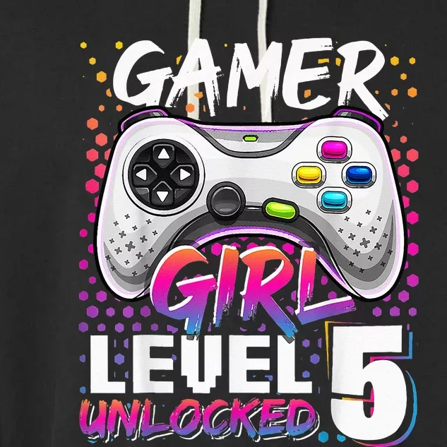 Gamer Level 5 Unlocked Video Game 5th Birthday Garment-Dyed Fleece Hoodie