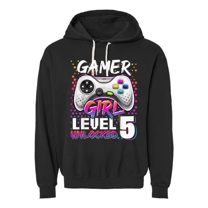 Gamer Level 5 Unlocked Video Game 5th Birthday Garment-Dyed Fleece Hoodie