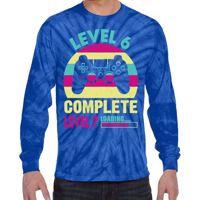 Gamer Level 6 Complete Level 7 Loading 6th Birthday Great Gift Tie-Dye Long Sleeve Shirt