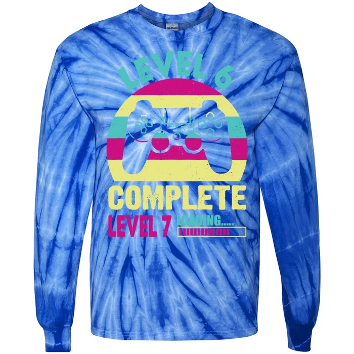 Gamer Level 6 Complete Level 7 Loading 6th Birthday Great Gift Tie-Dye Long Sleeve Shirt