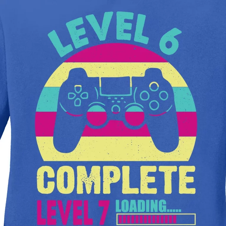 Gamer Level 6 Complete Level 7 Loading 6th Birthday Great Gift Ladies Long Sleeve Shirt