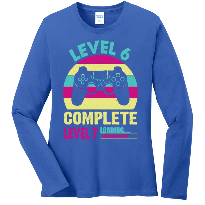 Gamer Level 6 Complete Level 7 Loading 6th Birthday Great Gift Ladies Long Sleeve Shirt