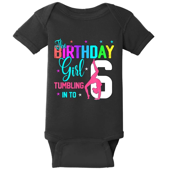 Gymnastic Lover 6th Birthday Six 6 Years Old Gymnast Girl Baby Bodysuit