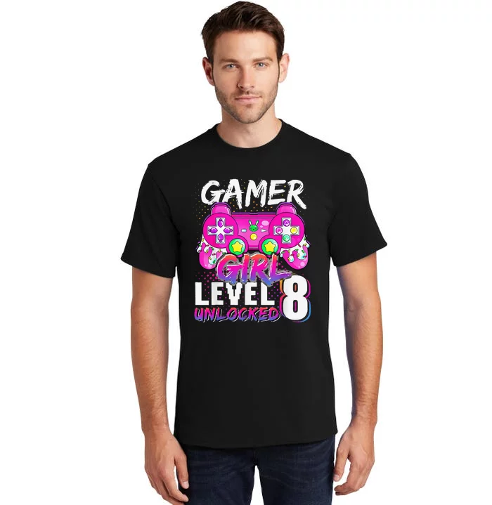 Gamer Level 8 Unlocked Video Game 8th Birthday Tall T-Shirt