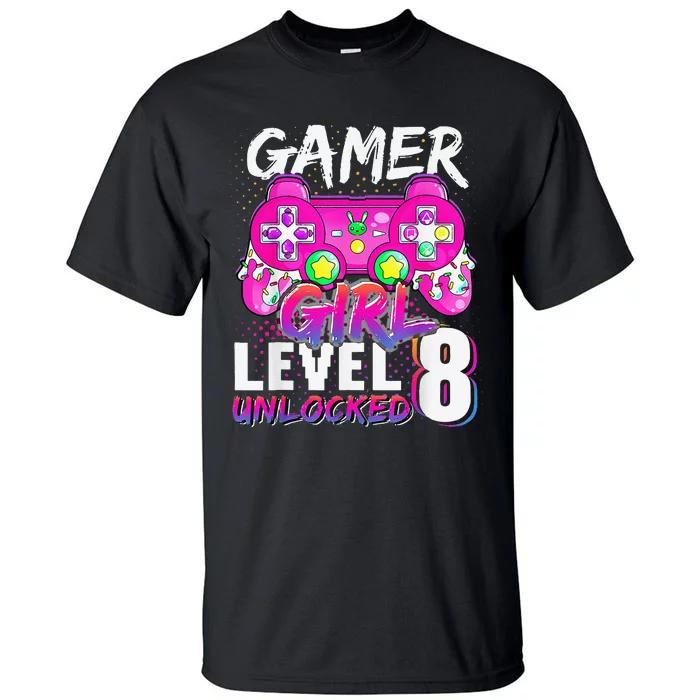 Gamer Level 8 Unlocked Video Game 8th Birthday Tall T-Shirt