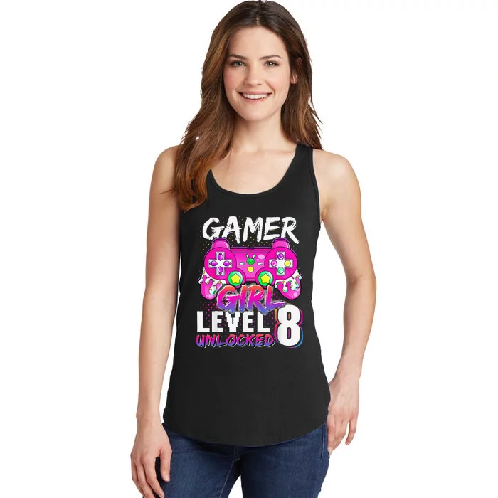 Gamer Level 8 Unlocked Video Game 8th Birthday Ladies Essential Tank