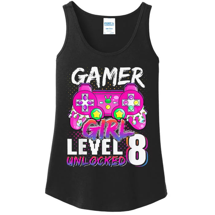 Gamer Level 8 Unlocked Video Game 8th Birthday Ladies Essential Tank