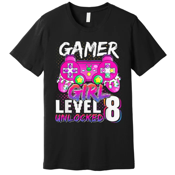 Gamer Level 8 Unlocked Video Game 8th Birthday Premium T-Shirt