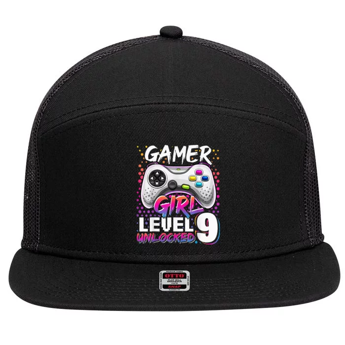 Gamer Level 9 Unlocked Video Game 9th Birthday Gift 7 Panel Mesh Trucker Snapback Hat