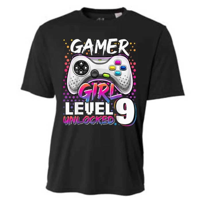 Gamer Level 9 Unlocked Video Game 9th Birthday Gift Cooling Performance Crew T-Shirt