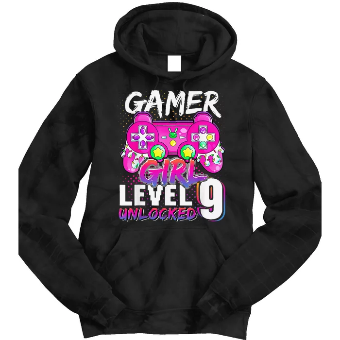 Gamer Level 9 Unlocked Video Game 9th Birthday Tie Dye Hoodie