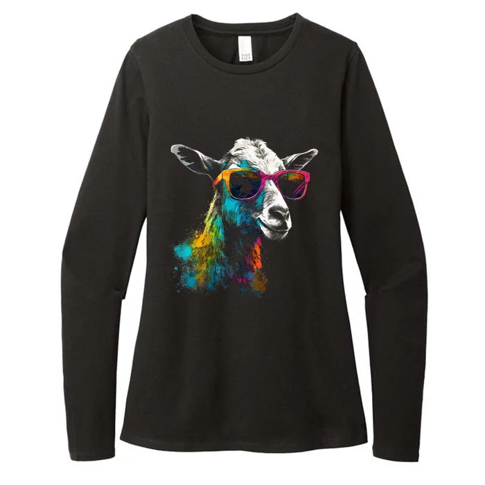 Goat Lover Artwork Sunglasses Colorful Animal Motif Goat Womens CVC Long Sleeve Shirt