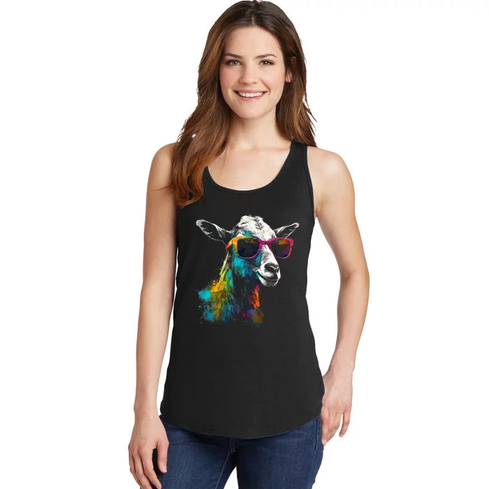 Goat Lover Artwork Sunglasses Colorful Animal Motif Goat Ladies Essential Tank