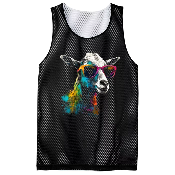 Goat Lover Artwork Sunglasses Colorful Animal Motif Goat Mesh Reversible Basketball Jersey Tank