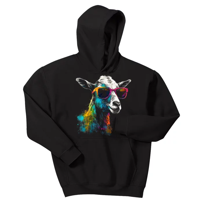 Goat Lover Artwork Sunglasses Colorful Animal Motif Goat Kids Hoodie