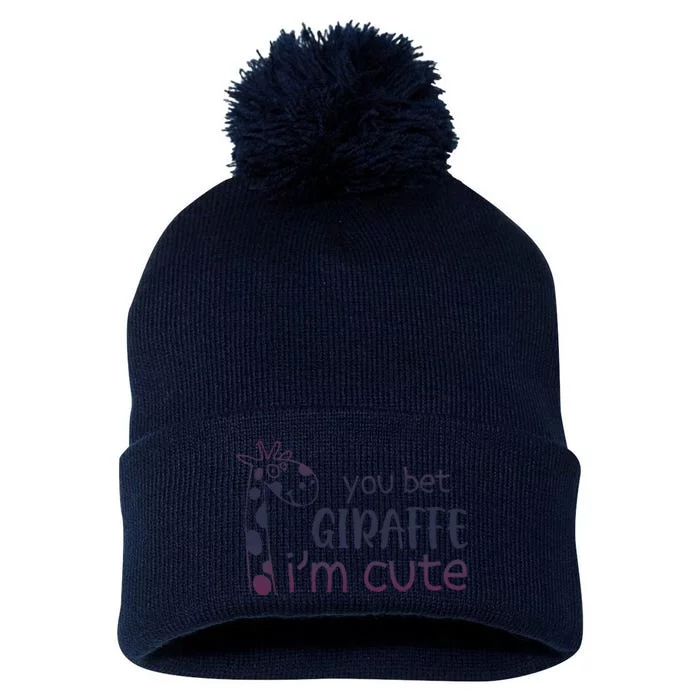 Giraffe Lover And Cool You Bet Giraffe IM Cute Pom Pom 12in Knit Beanie