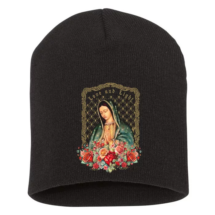 Guadalupe Love And Light Virgen De Guadalupe Gifts Short Acrylic Beanie