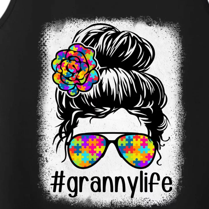 Granny Life Autism Awareness Messy Bun Bleaches MotherS Day Gift Performance Tank