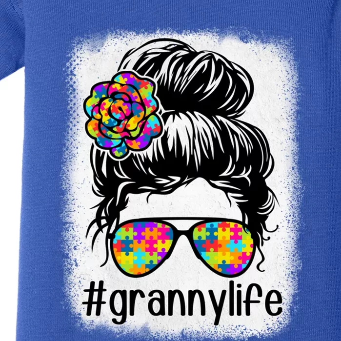 Granny Life Autism Awareness Messy Bun Bleaches MotherS Day Gift Baby Bodysuit