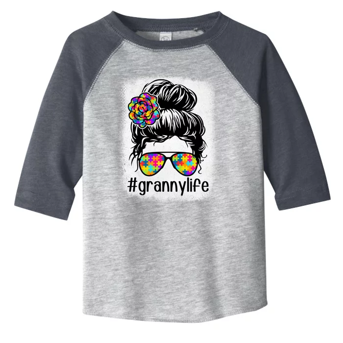 Granny Life Autism Awareness Messy Bun Bleaches MotherS Day Gift Toddler Fine Jersey T-Shirt