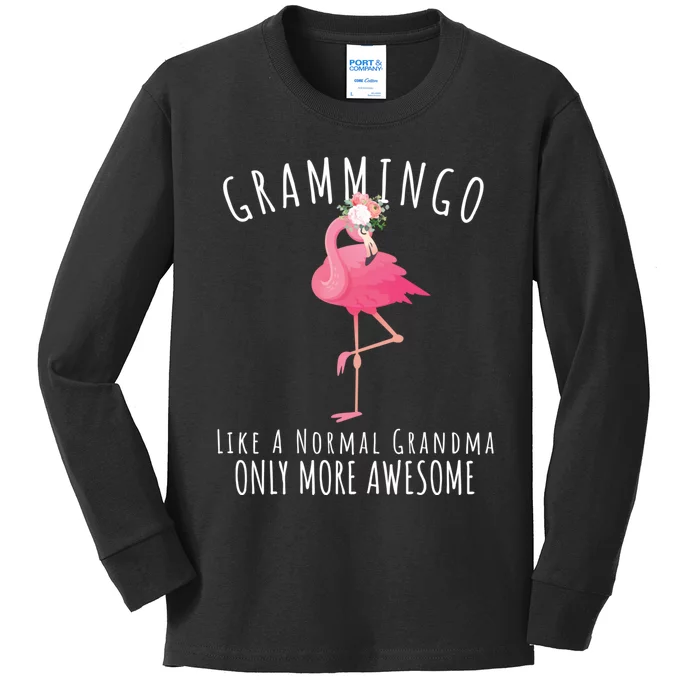 Grammingo Like An Grandma Only Awesome Floral Flamingo Gift Kids Long Sleeve Shirt