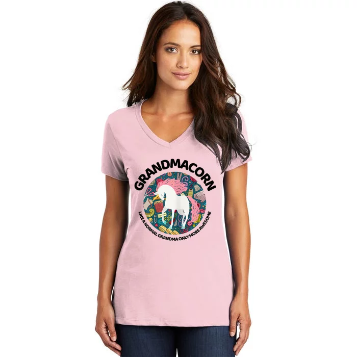 Grandmacorn Like A Grandma Only Awesome Sewing Unicorn Gift Women's V-Neck T-Shirt