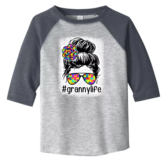 Granny Life Autism Awareness Messy Bun Bleaches MotherS Day Gift Toddler Fine Jersey T-Shirt