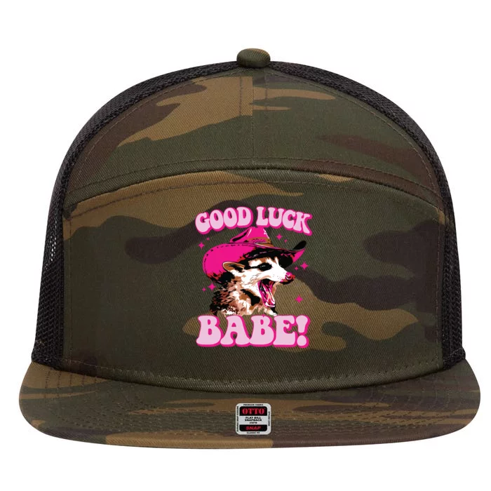 Good Luck Babe Pink Pony Club Cowgirls Western Opossum 7 Panel Mesh Trucker Snapback Hat