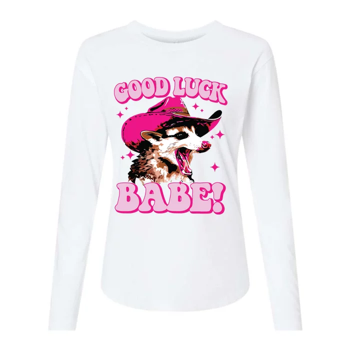 Good Luck Babe Pink Pony Club Cowgirls Western Opossum Womens Cotton Relaxed Long Sleeve T-Shirt