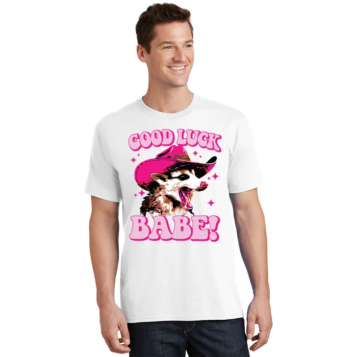 Good Luck Babe Pink Pony Club Cowgirls Western Opossum T-Shirt