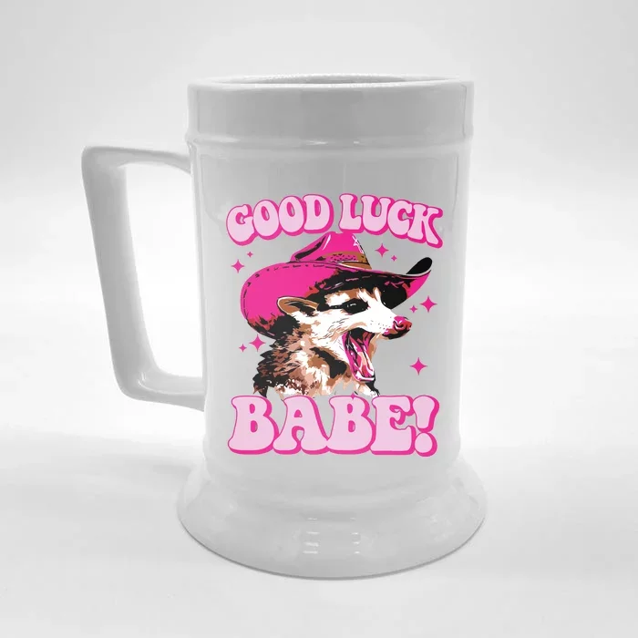 Good Luck Babe Pink Pony Club Cowgirls Western Opossum Front & Back Beer Stein