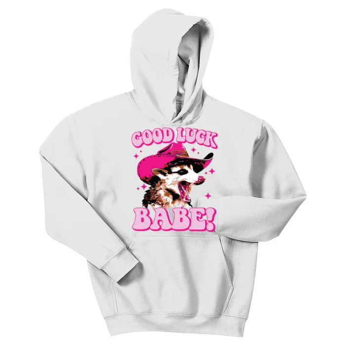 Good Luck Babe Pink Pony Club Cowgirls Western Opossum Kids Hoodie